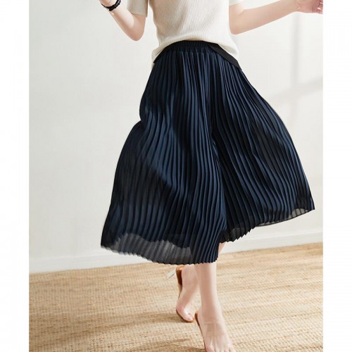 Elastic Waist Pleated Wide Leg Pants